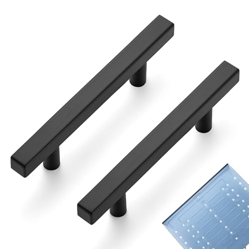 Image of Ravinte 10 Pack 3-1 /2 Inch Cabinet Pulls Black Sqaure Kitchen Cabinet Handles Black Cabinet Hardware Stainless Steel Drawer Pulls 6 Inch Overall Length with Mounting Template