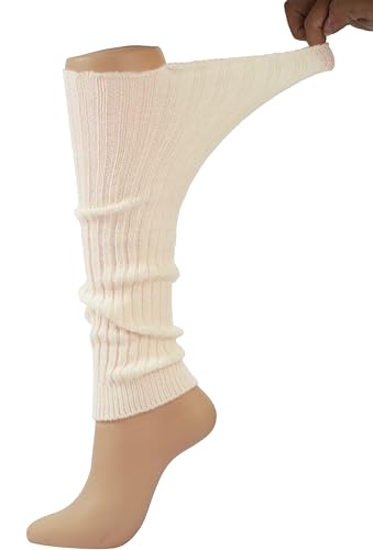 BomKinta Leg Warmers for Women - Soft Fashion Knit Calf Accessories Gifts - Cute 80s Ruffle Leg Sleeves for Party Yoga Beige - Thumbnail 2