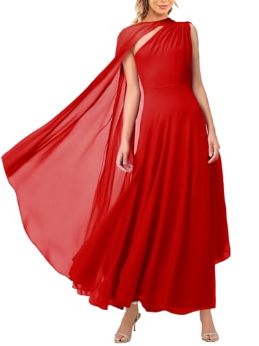 Image of Aisbei Women's Elegant One Shoulder A Line Flowy Maxi Dress Evening Gowns Party Formal Wedding Guest Dresses with Cape