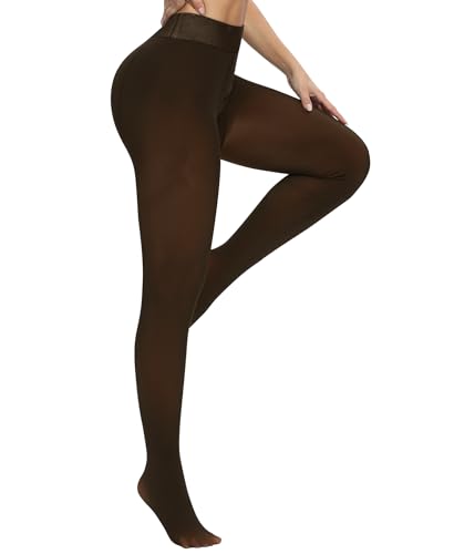 Image of DOCUMO Fleece Lined Tights for Women Thermal Pantyhose Winter Warm Fake Translucent Tights High Waisted Thick Leggings