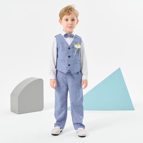 Image of Volunboy Baby Boys Formal Wedding Ring Bearer Outfits Toddler Gentleman Bowtie Vest Guest Suits Dress Shirt Pants Set