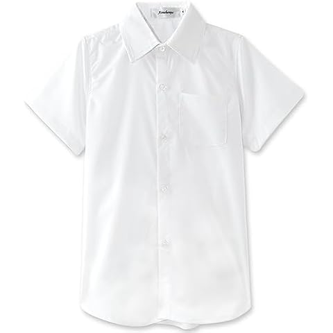 Aimehonpe Boys Short Sleeve Dress Shirts Stretch Wrinkle-Free Sateen Twill Solid Soft Uniform Formal Wear, White, Medium Cover
