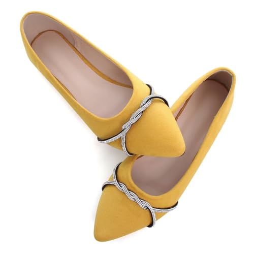 Image of TN TANGNEST Womens Casual Flats Chain Ballet Flats | Fashion Pointed Toe Rhinestone Flats, Comfort Slip On Dress Shoes for Business Work Office Wedding Party