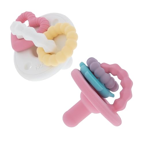 Image of Nuby Charms Silicone Infant Pacifier and Teether Toy - 2 Pack - 0+ Months - White and Pink