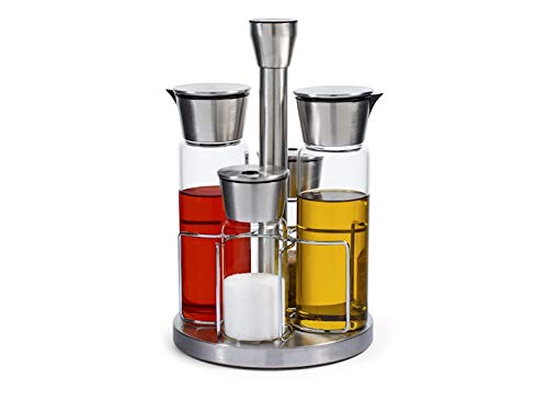 Oliera 4 pezzi in vetro borosilicato con tappi in acciaio inox con stand cp