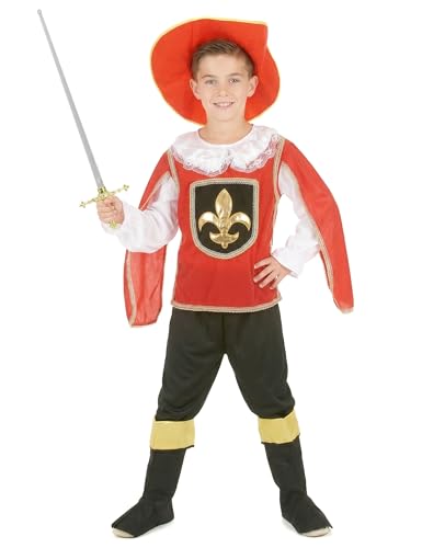 DEGUISE TOI - Déguisement Mousquetaire rouge garçon - Chapeau - Chemise - Pantacourt - 2 sur-bottes - M 7-9 ans (120-130 cm) - Rouge - Déguisements enfants...