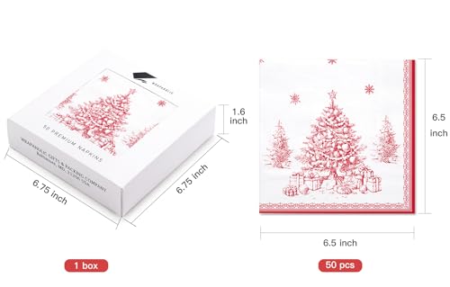 WRAPAHOLIC 50Pcs Christmas Paper Napkins - Toile Watercolor Xmas Tree 3-Ply Disposable Luncheon Napkin for Christmas Party Supplies Tableware, Xmas Holiday - 6. 5 x 6.5 In – Image 4