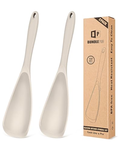 Pack of 2 Cooking Spoons for Non Stick Cookware, Multifunction Spatula Spoon BPA-Free, One-Piece Design, Suitable for Scooping, Scraping, Serving and Mixing (KHAKI-KHAKI)