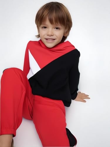 Image of Boys Clothes 2pcs Tween Boy Color Block Hoodie + Pants Little Boys Fall Winter Outfits Set, 4-12 Years