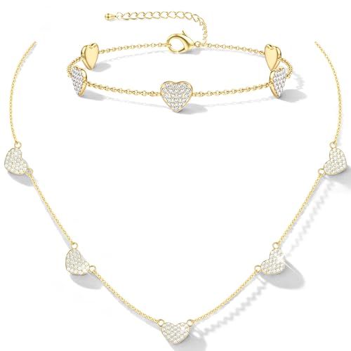 JeweBella Cadena Plata Mujer Conjunto Pulsera Oro Gargantilla Ajustable Collar Cadena Mujer Hipoalergénica Flores Circonita Cúbica Pulsera Regalos Cumpleaños