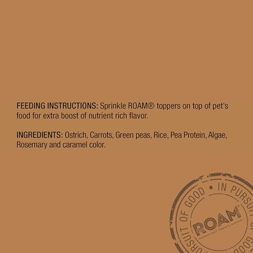 Image of ROAM Pet Treats Ossy Exotic Dog Topper - Single Protein, Sustainably Raised Ostrich Meat Dog Food Topper - Non-GMO Ostrich Dog Treat 4 Ounce