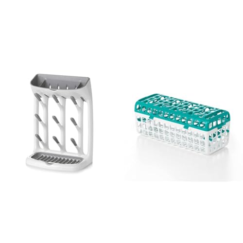 Image of OXO Plastic Drying Rack for Bottles & Dishwasher Basket for Parts, Teal, 1 Count