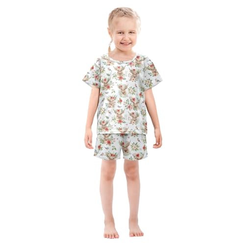 Pajama Short Sets Floral Cows Birds Pattern Soft Cotton Summer Sleepwear 2 Piece PJS Size 5-14T4
