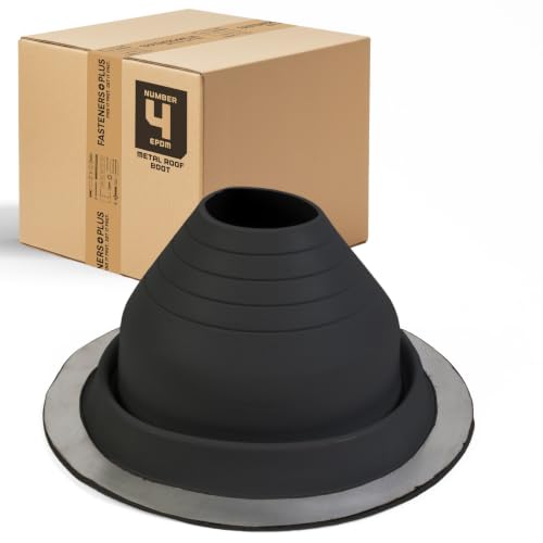 Image of Fasteners Plus #4 Round EPDM Metal Roof Pipe Flashing Boot (Fits 3 inch - 6-1 /4 inch Pipe OD), Black