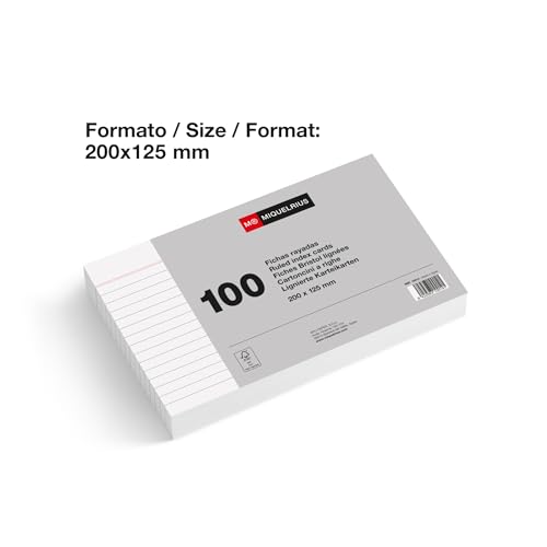 Miquelrius - Flashcards, Tarjetas para Estudio, 100 Fichas Rayadas, Tamaño 200 x 125 mm, Cartulina Blanca 180 g/m², Material de oficina y escolar para la vuelta al cole - imagen 3