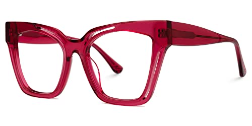 Image of Zeelool Vintage Cat Eye Glasses Frame for Women with Non-prescription Clear Lens Domena ZJGA814740-01 Red
