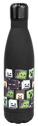 Minecraft - Botella de Agua de Minecraft de Acero Inoxidable - Botella de Agua negra con el Diseño del Creeper - Botella de Agua para Niños, Botella de Agua Reusable - 750 ml - Mercancía de Minecraft