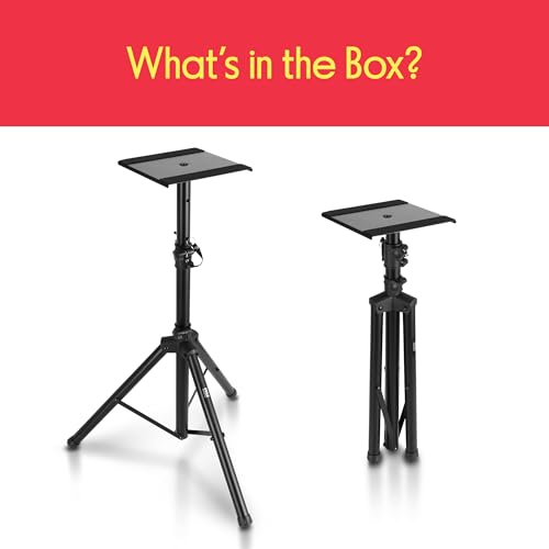 Image of Pyle Adjustable Speaker Stand Pair - Dual Studio Monitor Tripod with Metal Base, Anti-Slip Speaker Pads, Height Adjustment from 34 inch to 53 inch - Ideal for Home, Studio, and DJ Use, 90 lbs Weight Capacity