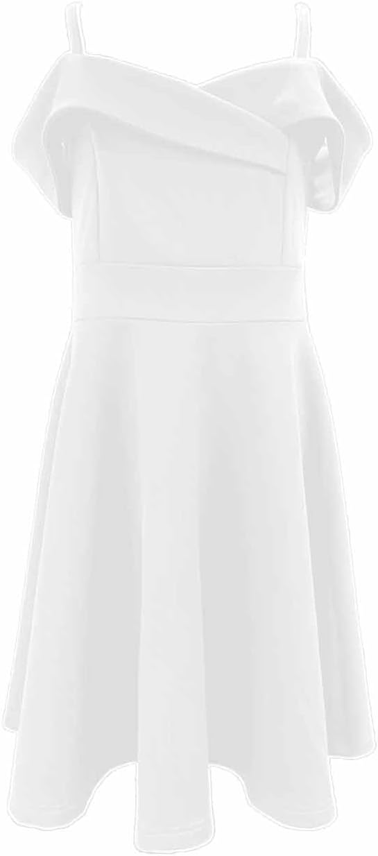 Girls Elegant Princess Cold Shoulder Fold Pleated High Waist Flared A Line Party Dresses,White,14 Years - Image 4