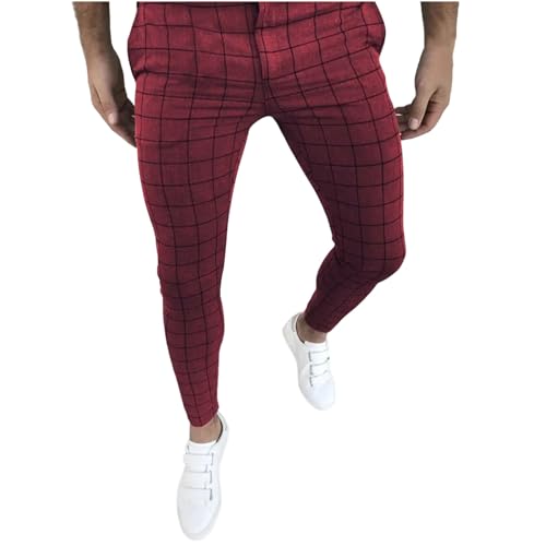 Men's Fashion Stretch Dress Pants Slim Fit Plaid Skinny Long Pants Casual Style Business Golf Dress Pants with Pocket