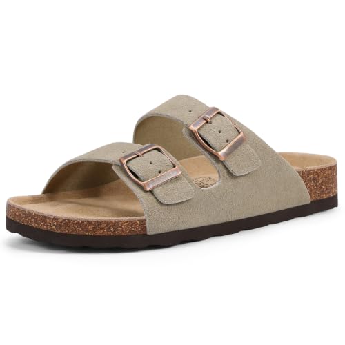 Image of KIDMI Women's Cork Footbed Casual Summer Sandals with Mild Arch Support | Double Adjustable Buckle Slides for Men with Memory Foam, Lightweight Unisex No-Break-In Sandals