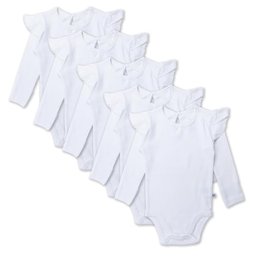 HonestBaby baby-girls 5-pack Long Sleeve Ruffle Shoulder Bodysuits 100% Organic Cotton for Infant Baby Girls