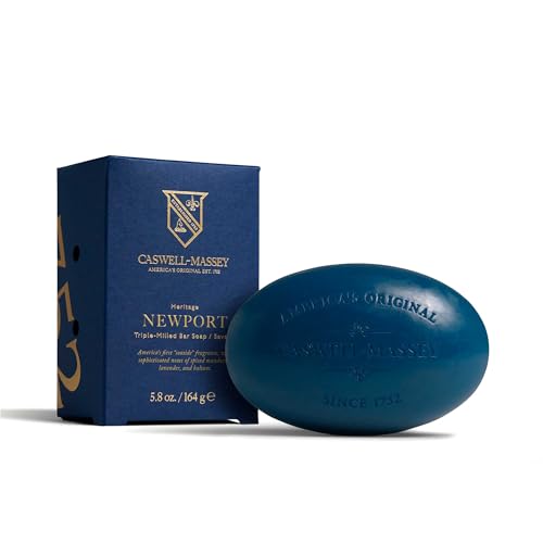 Image of Caswell-Massey Newport Men's Bar Soap, Sophisticated Marine Scent, Moisturizing Natural Body Wash for Bath, Face & Hands, Triple-Milled with Essential Oils, Plant-Based & Cruelty-Free, 5.8 oz