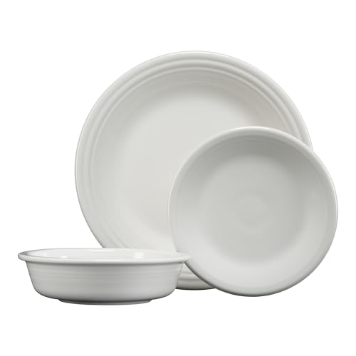 Fiesta® Classic Rim 3-Piece Dinnerware Set – Durable Ceramic, Lead-Free, Dishwasher/Microwave/Oven Safe – Made in USA Dinnerware - White
