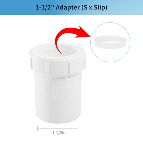 Image of LESSO P Trap PVC 1.5 Inch, 1- /2 inch Pipe RV Drain Bathroom Kitchen Sink | PVC Fitting, White Threaded Adapter Ring, Tubular Kit