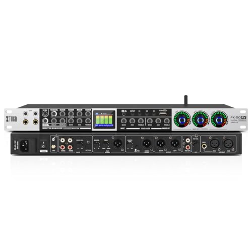 XTUGA Professional KTV Digital Pre-stage Effector FX50RV Karaoke Mixer Anti-howling Audio Processor Echo Effector USB MP3 Bluetooth Optical,5 Mic Inpout For Household Reverberator Karaoke