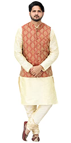 Image of Men's Silk Kurta Pyjama With Waistcoat