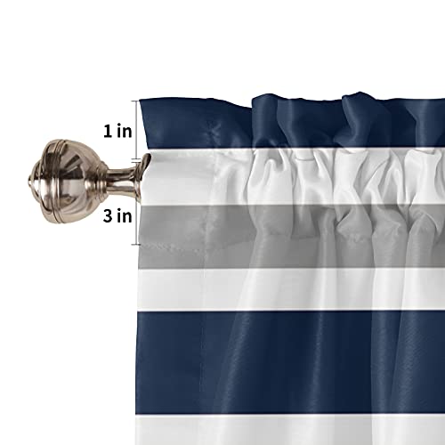 Litter Star Navy Blue Gray And White Stripe Window Valance Rod Pocket Panel For Kitchen Bedroom Windows Nautical Striped Valances Short Curtain Bathroom Treatment Drapes 54X18In #TOP4