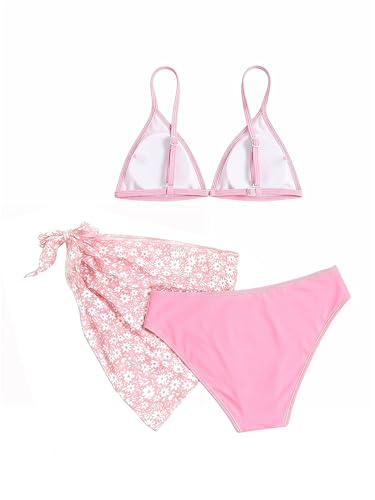 Image of SHENHE Girl's 3 Piece Swimsuits Cute Spaghetti Strap Triangle Bikini with Ditsy Floral Cover Up Teen Bathing Suits