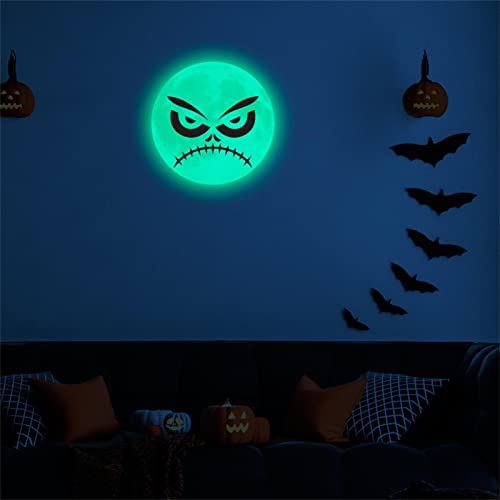 Adesivo de Halloween lua brilha no escuro, decalque assustador de rosto de fantasma engraçado brilha