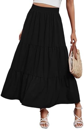 Arolina Maxi Skirt for Women Summer Boho Elastic High Waist Pleat...