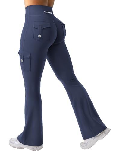 YEOREO CoreFlex Women Workout Flare Leggings with Pockets Hidden Scrunch High Waisted Cargo Gym Yoga No Front Seam Leggings