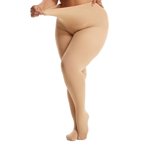 Image of Frola Plus Size Tights for Women Semi Opaque Control Top High Waist Stockings 60 Denier Women's Pantyhose 2X 3X 4X 5X
