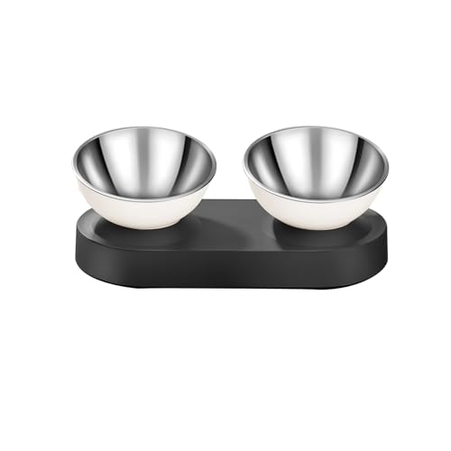 Marchul Ciotole per gatti con supporto inclinato di 15°, in acciaio inox, ciotola rialzata per cibo e acqua, doppia ciotola, per uso alimentare, facile da pulire per gatti/cani di piccola taglia