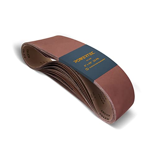 POWERTEC 6 x 48 Inch Sanding Belts, 10PK, 400 Grit Aluminum Oxide Belt Sander Sanding Belt for Bench Belt Sander, Wood & Paint Sanding, Metal Polishing (110720)