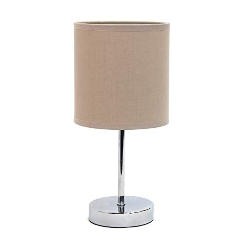 Simple Designs LT2007-GRY Chrome Mini Basic Stick Table Lamp with Fabric Shade, Gray