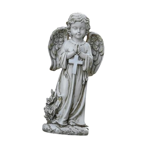 Colcolo Scultura da Giardino con Angelo commemorativo con Luce, Altezza 30 cm, Ornamento da Giardino, Statua Versatile, Statuetta di Angelo in Preghiera
