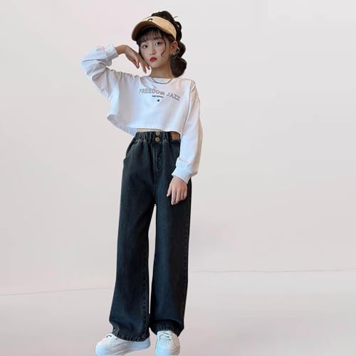 Wide Leg Baggy Jeans for Girls High Waist Elastic Straight Loose Stretch Denim Pants Kids Teen Solid Oversized Bottom2