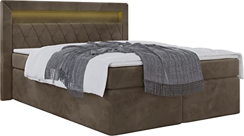 WFL GROUP Boxspringbett mit LED und Bettkasten 120x200 140x200 160x200...
