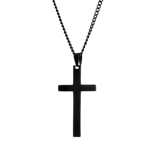 Cross Necklace [22" Chain] for Men, Boys & Teens [Midnight Black Stainless Steel]