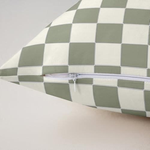 Image of Erosebridal Sage Green Checkered Throw Pillow Covers 18x18 Set of 2 Plaid Initial J Pillow Covers Personalized Monogram Cushion Cover Fashion Grids Gingham Pillow Cases for Couch Sofa
