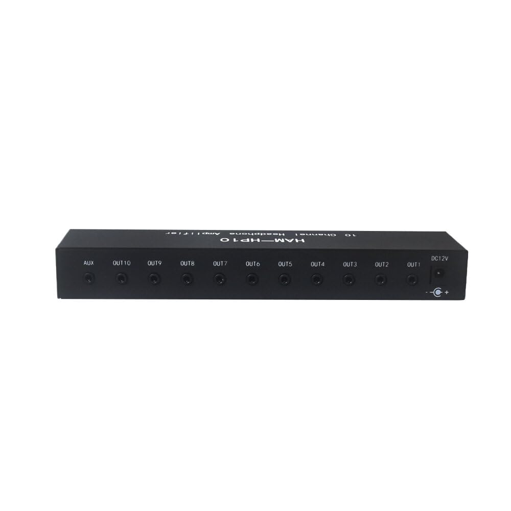 VIDOO HAM-HP10 10-Kanałowy Wzmacniacz Słuchawkowy Stereo 1 Wejście 10 Wyjść 12dB Wzmocnienie NJM4556A Jack 3.5mm DC 12-24V