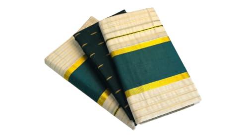 Image of Womens Kuthampully Set Mundu With Golden & Stripes Kara