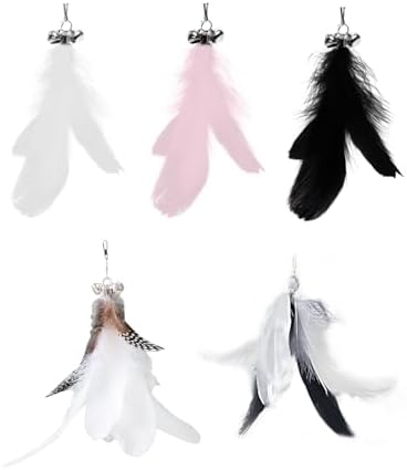 5 Pieces Feather Refills – Wand Feather Refills for Cats, Feather Toys for Cats with Bell, Toys for Cats Reed, Interactive Cat Toys