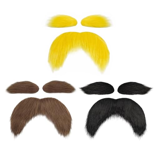 HDGSAFD 3 Ensembles De Sourcils De Moustache Simulés, Accessoires De Cosplay, Barbes Amusantes, Accessoires De Fête