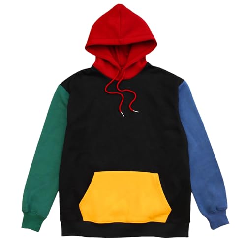 Caxndycing Hoodie Herren Oversize Sweatshirt Casual Pullover Hoody mit Kapuze Männer Farbblock Kapuzenpullover Locker Lässig Sweatjacke Sport Kapuzenjacke Langarm Hoody, Negro , L